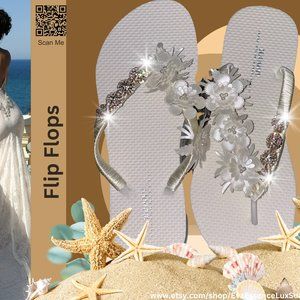Ivory Bridal Shoes, Beach Wedding Flip Flops, Rhinestones/Crystals, Bachelorette